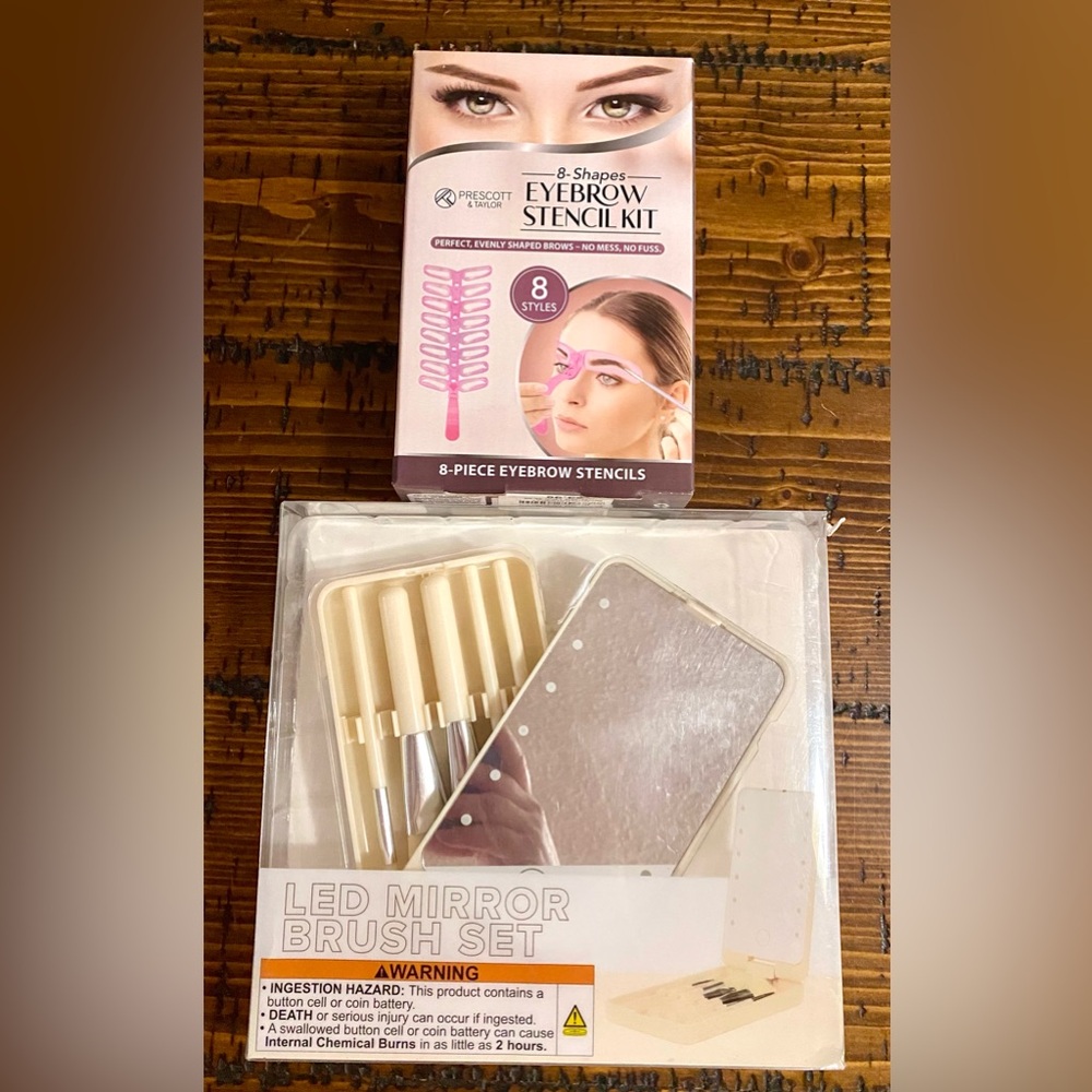 Prescott & Taylor Eyebrow Stencil Kit with VIVITAR LED Mirror Brush Set - Cream